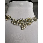 Vintage Crystal Rhinestone Flower & Leaf Choker Necklace Art Deco Bridal Gold Photo 2