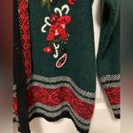 Koret Green Ugly Christmas Embroidered Floral Button Down Cardigan Sweater Size L Photo 10