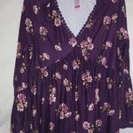 No Boundaries NB XL Wine Grape All Over Floral Bell Sleeve Top Plus Photo 0
