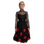 Vintage 1950s Dusauzay Black Lace Dress with Red Rosette Appliqués XS Photo 6