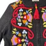 Anthropologie Curio Zip Cardigan Sweater Womens Large Black Floral Y2K Art Boho Photo 2