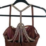 Vintage Sterling by Stone Ferris Brown Maxi Dress 8 Gown Formal Rhinestones Slit Photo 6