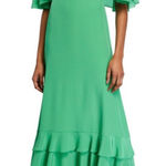 Alexis  Green Silk Cateline Cape Sleeve Midi Dress Size M Formal Elegant Photo 0