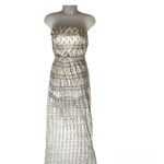 Jansport Sans Souci Crochet Lace Shiny Strapless High Low Illusion Maxi Dress with Mini Skirt Lining Cream Beige Medium Y2K  Photo 9