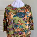 cj banks Beaded Blue Green Peach Print Top Blouse 1X Photo 0