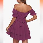 LYANER Women's Tie Back Off Shoulder Wrap Layer Ruffle Short Sleeve Mini Dress Purple Size L Photo 1