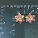 Vintage 60’s Pink Aurora Borealis AB Crystal Flower Cluster Clip On Earrings Photo 11