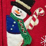 Red medium Holiday Christmas Collection 2004 Snowman embroidery Zip up Sweater Photo 2