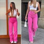 ZARA The Boogie Pants Pink Wide Leg Jeans Photo 2