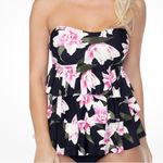 ISLAND ESCAPE Triple Tier Bandeau Tankini Top sz 6 Black Pink‎ Swimwear NWT Photo 9