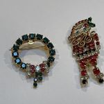 Lot Of 3 Christmas Holiday Gold Tone Prong Set Rhinestone Brooch Pins Photo 6