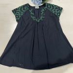 Tabitha Embroidered Tunic Top Navy Blue Green Floral Cotton Dress Size 4 Photo 0
