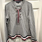 Tommy Hilfiger Gray French Terry Sweatshirt Lace Up Front women’s size Large Photo 0