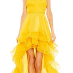 Mac Duggal Ruffle Tiered Gold Dress - Size 6 Photo 0