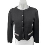 H&M Womens Black Beaded Pearl Buttons Long Sleeve Cardigan Sweater Top Size XS Photo 0