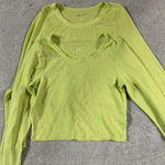 American Eagle 2  Green/ Yellow Long Sleeve Tops Waffle Lace‎ Collar Medium Photo 0