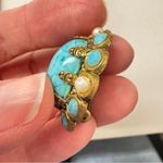 Vintage Faux Turquoise Gold Tone Clip On Earrings Womens Estate West Germany Photo 3