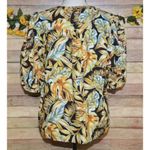 Panama Jack Women's XL Black Yellow Floral Blouse Top Linen Blend Keyhole Neck Photo 7