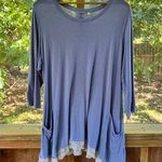 LOGO By Lori Goldstein Logo Lori Goldstein Women's Slate Blue Lace Trim Tunic Top Size 1X Photo 0