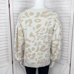 Pink Lily  Animal Cheetah Print Balloon Sleeve Sweater Ivory Tan Small Photo 4