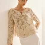 Commense Hollow Button Plisse Cardigan size large Tan Photo 0