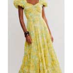 Free People  Floral Smocked Puff-Sleeve Midi Dress - XS (new) Photo 2