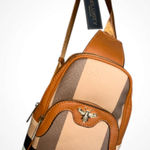 Deluxity Tan and Brown Vegan Leather Plaid Sling Crossbody Bag Bumblebee NWT Photo 0