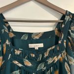 Loft Square Neck Top Green Brown Feather Print Size S Photo 1