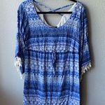 Bebop blue tunic top sz L Bell sleeves fringe Photo 0
