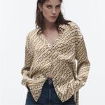 ZARA Gold Brown Chain Link Printed Button Down Sz M Photo 1