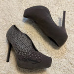 Ed Hardy  NYE Silver Embellished Signature Light Brown Suede Heels Booties 8 Photo 0