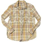 Free People  Plaid Floral Embroidered Gauze Button Up Cabin Holiday Dainty XS Photo 1
