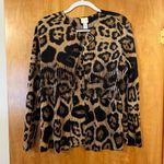 Chico's Brown Black Leopard Animal Print Fringe Crinkle Cardigan Shirt Size 3 Photo 0