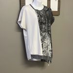 ZARA Asymmetrical Crewneck Short Sleeve Abstract Mix Material Hi/Low Blouse-Med Photo 2