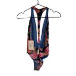 Maaji  Reversible Cheeky Plunge One Piece Swimsuit Small Blue‎ Pink Floral Photo 5