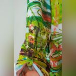 cha cha vente Green Multi-Colored Split Neck 3/4 Sleeve Hi Low Tunic Blouse M Photo 5