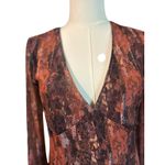 Oak & Trellis Dress NWT SZ Med Midi Autumn Leaf Baby Doll Long Sleeve Sheer HOCO Brown Photo 2