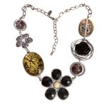 NY & Co Statement Bib Necklace Animal Print Flower Black Rose Acrylic Adj 21" Silver Photo 0