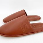 Loewe Logo Embossed Brown Leather Round Toe Slip On Slippers Size 41 Photo 1