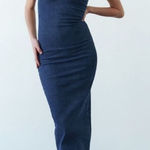 ZARA Blogger Favorite Viral Denim Back Zip Strapless Bodycon Midi Dress Small Photo 0