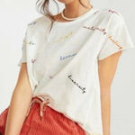 Pilcro Anthropologie  Pride Inclusivity Embroidered Rainbow Script Tee Shirt Sz S Photo 0