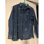 Womens Denim Long‎ Sleeve Shirt Snowflake Embroidery Blue Button Down Casual Top Size L Photo 1