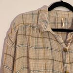 Free People  Break My Stride Pink Gold Plaid Oversized Button Down Shirt Large Photo 2
