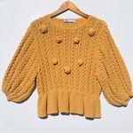ZARA  Mustard Peplum Sweater with Puff Sleeves Sz S LN Cotton Blend Photo 1