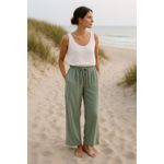 C&C California Coastal Wide Leg Pants S Green Drawstring Waist Soft Boho Beachy Photo 11