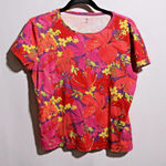 Croft & Barrow AOP Flowers Retro 90s Y2K Cotton Tee Shirt Floral Womens L Groovy Short Sleeve Photo 0