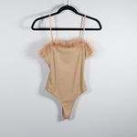 Lovers + Friends Lana Metallic Nude Shimmer Sparkle Ribbed Feather Trim Bodysuit Photo 0