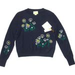 Cynthia Rowley NWT Crew Neck in Navy Floral Embroidered Cashmere Sweater S Photo 1