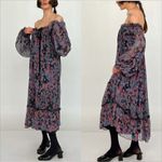 Vintage Union Made Pleated Midi Dress Size 4 Dark Floral Purple Fairy 70s 80s Photo 2