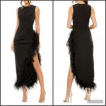 Mac Duggal 11626 Black Sleeveless Faux Wrap Dress with Feather Detail Photo 2